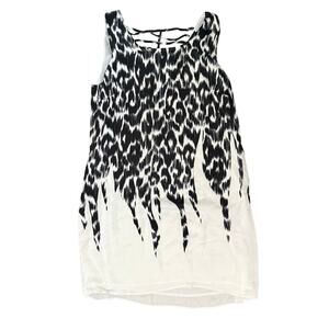Apostrophe Ikat Leopard Shift Dress Modern Womens Large Black White Cage Back‎